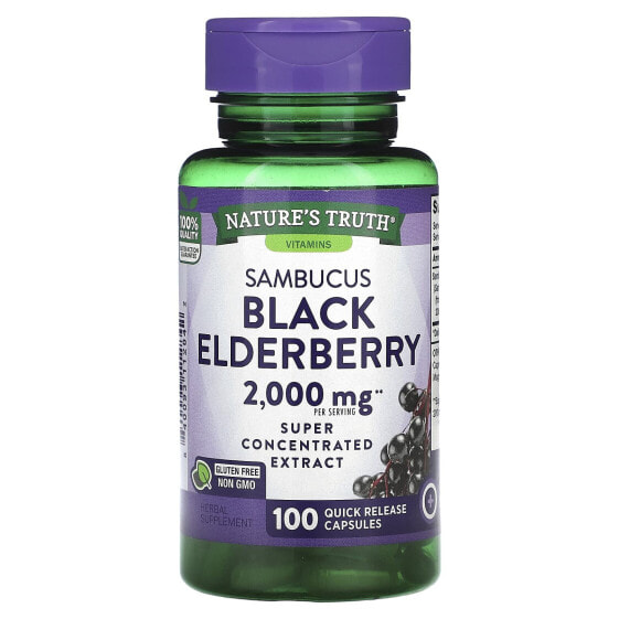 Витамины и БАДы Фрукты и ягоды Nature's Truth Sambucus Black Elderberry, 2 000 мг, 100 капсул быстрого высвобождения (1 000 мг на капсулу)