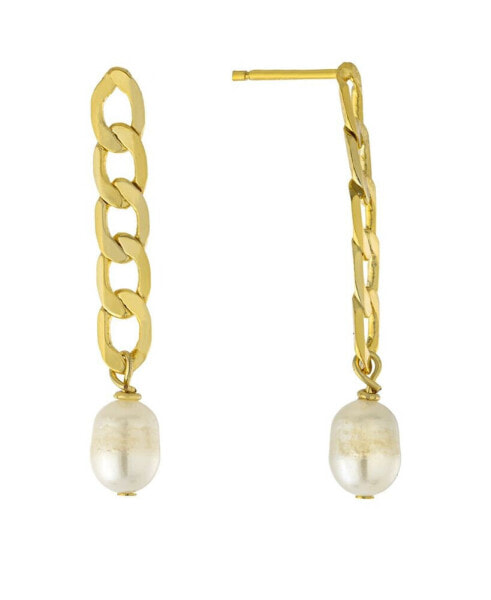 Fresh Water Pearl Chain Drop Earrings in Gold Over Silver Plated