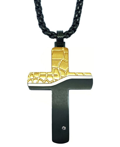 Diamond Accent Two-Tone Cross 22" Pendant Necklace in Black- & Gold-Tone Ion-Plated Stainless Steel, Created for Macy's