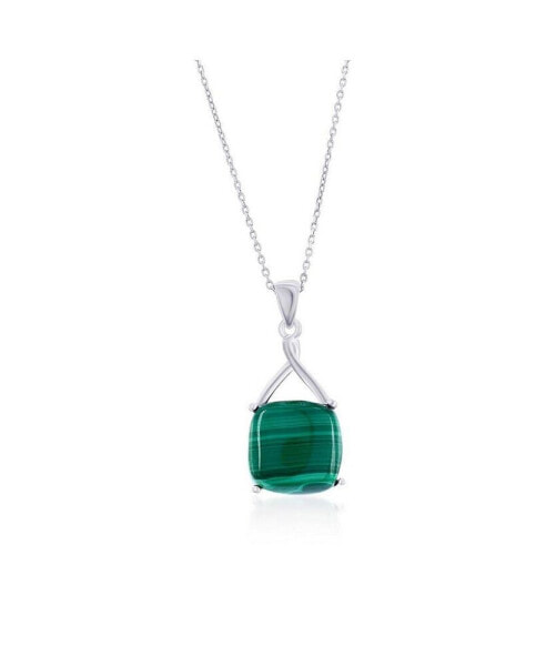 Sterling Silver or Gold plated over sterling Silver Square Malachite Pendant Necklace