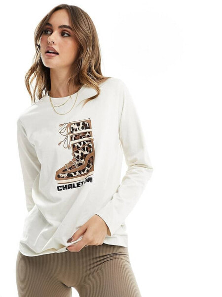 Threadbare Ski base layer printed top in ecru