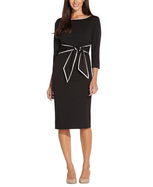 Women's Tipped Tie-Front 3/4-Sleeve Dress