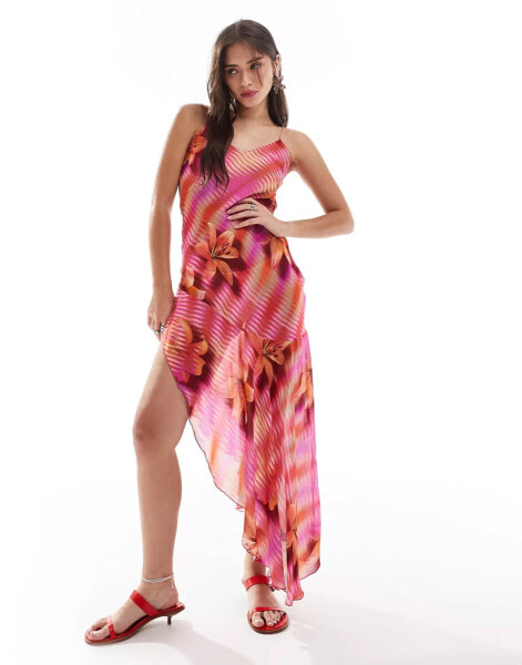 Mango X Siedres flower print midi cami dress in pink