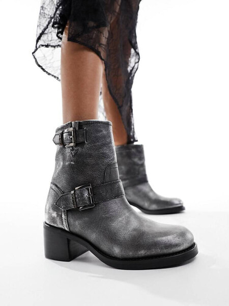 Bronx New Camperos biker ankle boots in gunmetal black