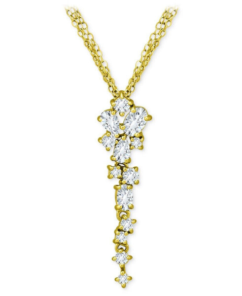 Macy's cubic Zirconia Cluster Triple Strand 18" Lariat Necklace in Sterling Silver, Created for Macy's