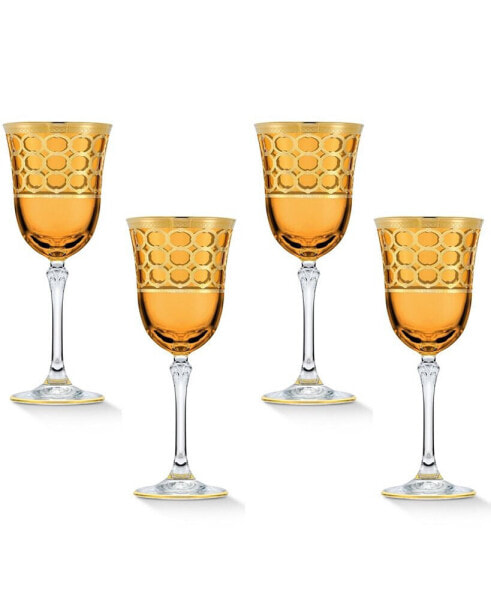 Amber Color White Wine Goblet with Gold-Tone Rings, Set of 4