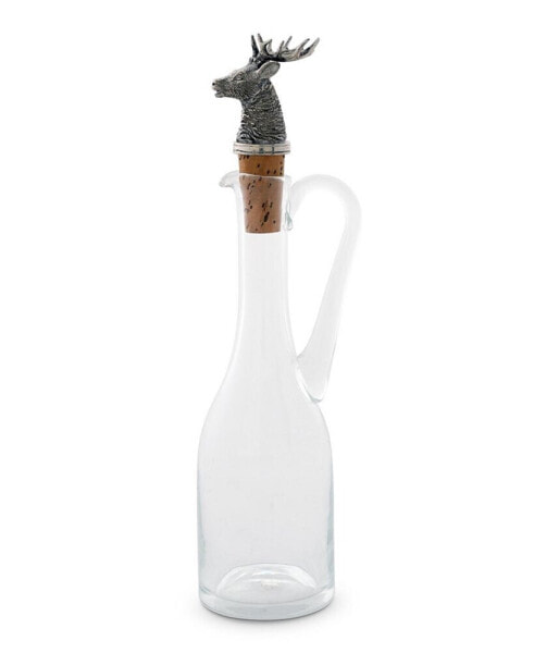 Hand-Blown 5 Oz Cruet Glass Bottle with Cork Stopper and Solid Pewter Elk Head
