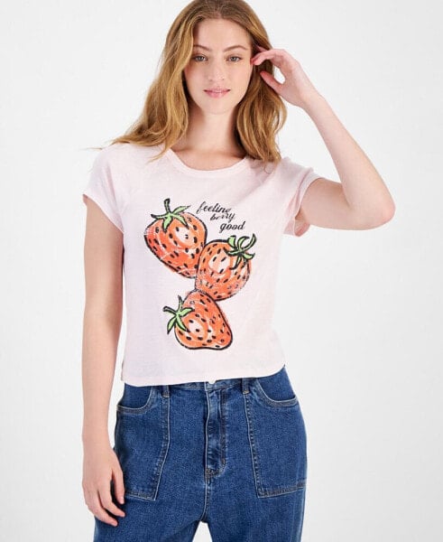 Juniors' Strawberry-Graphic Cotton Baby Tee