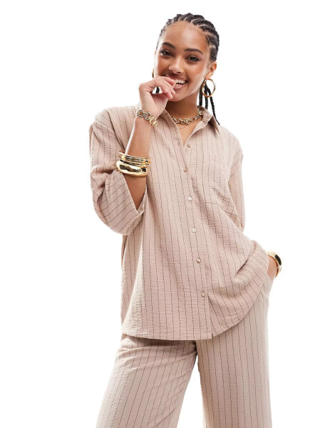 JDY loose fit shirt co-ord in beige stripe