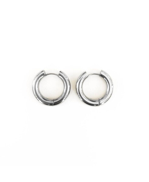 Thick Hoop Statement Earrings Silver