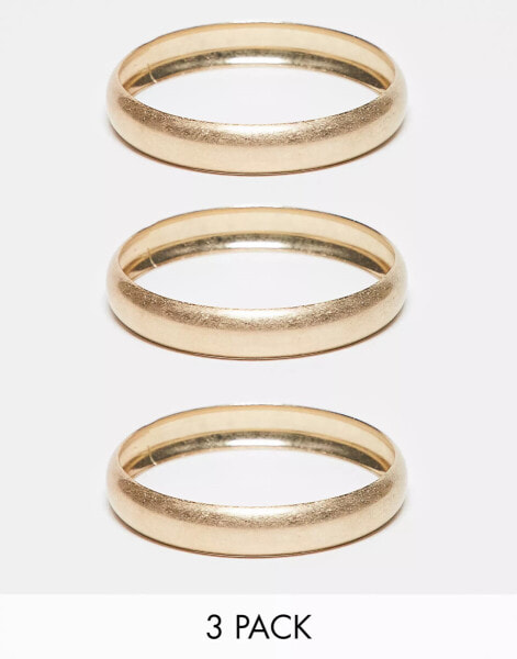 ASOS DESIGN Curve pack of 3 bangles in brushed gold tone