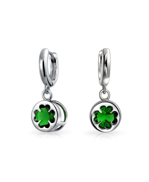 Luck of the Irish Celtic St Patrick's Day Shamrock Four Leaf Emerald Green CZ Clover Drop Dangle Earrings Graduation Sterling Silver Lever back