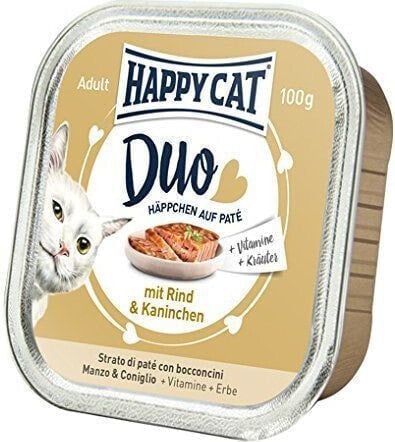 Влажный корм для кошек  Happy Cat, паштет с кроликом и говядиной, 100 г