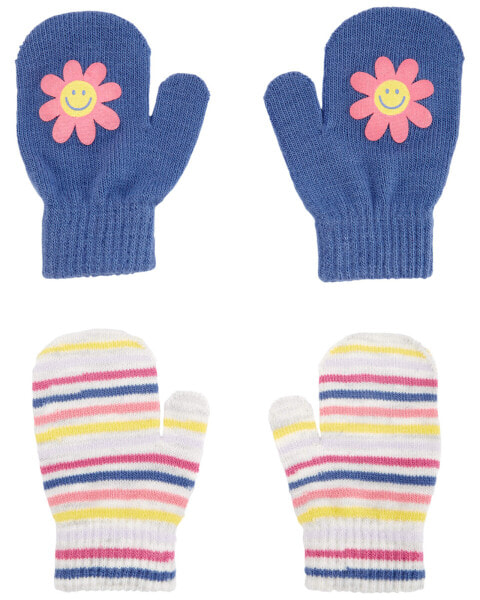 Toddler 2-Pack Striped Flower Gripper Mittens 2T-4T