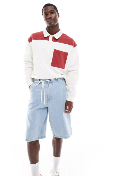 ASOS DESIGN colour block extreme oversized polo sweatshirt in white and red