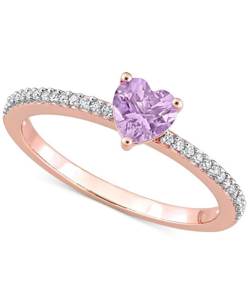 Pink Amethyst (3/8 ct. t.w.) & Diamond (1/10 ct. t.w.) Heart Promise Ring in 10k Rose Gold