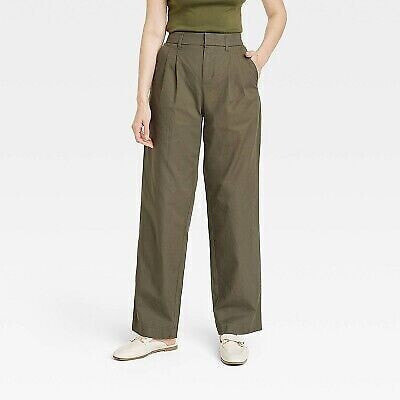 Women's High-Rise Pleat Front Straight Chino Pants - A New Day Olive 6