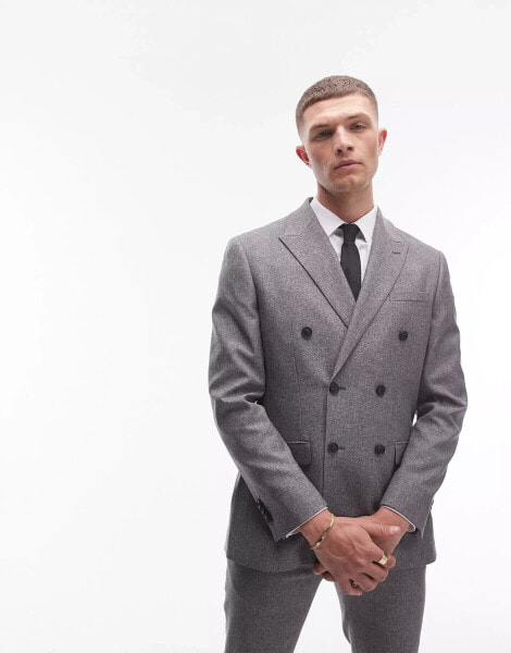 Topman skinny textured suit jacket in grey