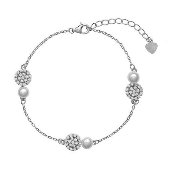 Silver bracelet with zircons and pearls AJNR0011