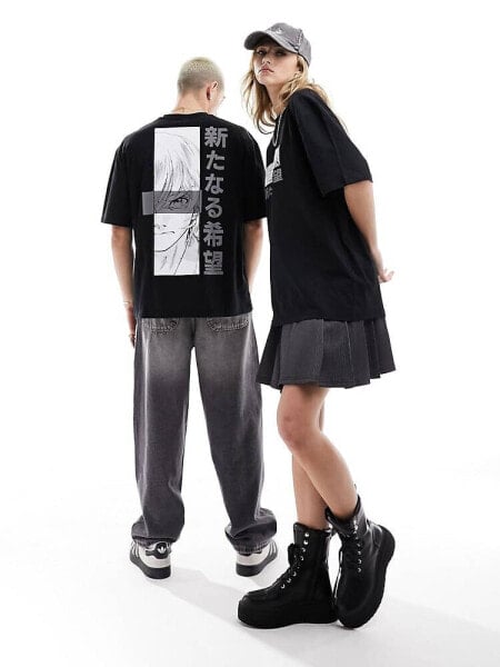 ASOS DESIGN unisex oversized license tee in black with Star Wars anime style graphics