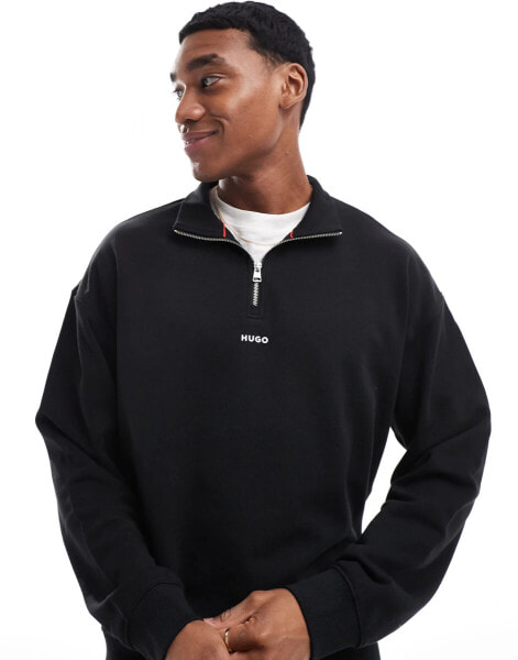 HUGO Red durty half zip sweatshirt in black