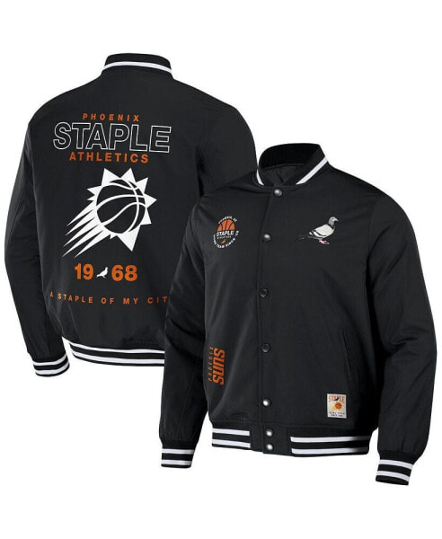 Men's NBA x Black Distressed Phoenix Suns My City Full-Snap Varsity Jacket