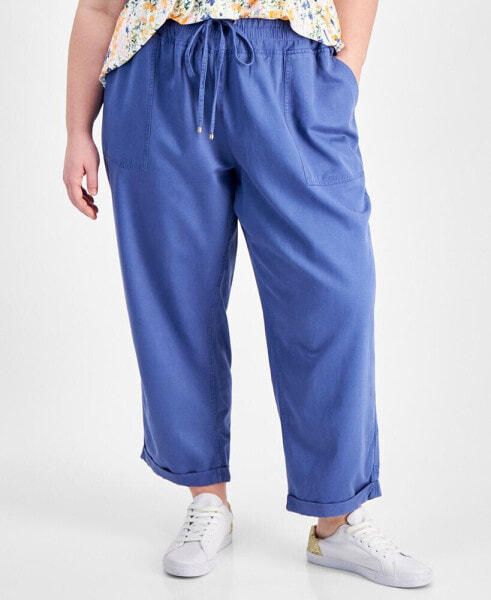 Plus Size High-Rise Cuffed Twill Pants