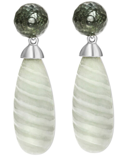 Charcoal Jade & Black Spinel Drop Earrings in Sterling Silver (Also in Green Jade & Prasiolite)