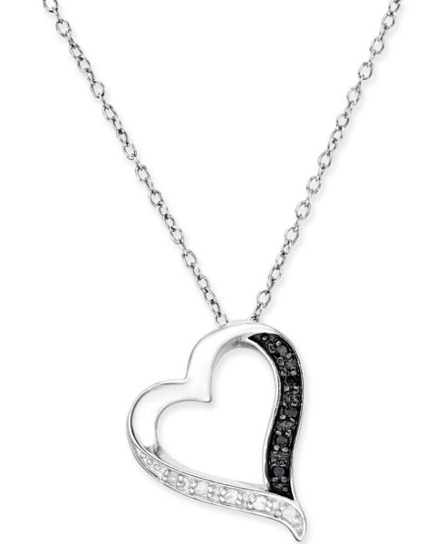 Macy's black and White Diamond Heart Pendant Necklace (1/10 ct. t.w.) in Sterling Silver