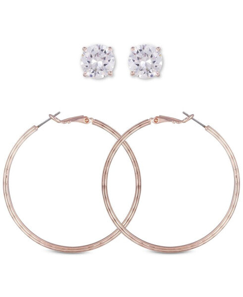 Rose Gold-Tone 2-Pc. Set Crystal Stud & Hoop Earrings