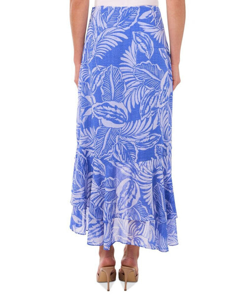 Women's Tropical Ruffled High-Low Midi Skirt