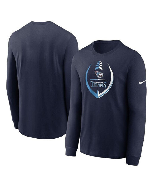 Men's Navy Tennessee Titans Icon Legend Logo Performance Long Sleeve T-shirt
