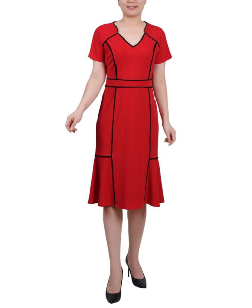 Women's Short Sleeve Piped Detail Dress