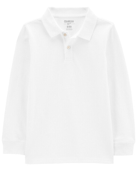 Kid White Long-Sleeve Piqué Polo Shirt 8