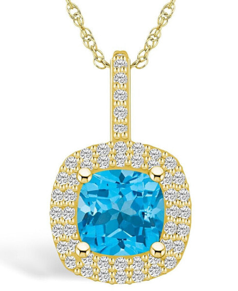 Blue Topaz (2-3/4 Ct. T.W.) and Diamond (1/2 Ct. T.W.) Halo Pendant Necklace in 14K Yellow Gold