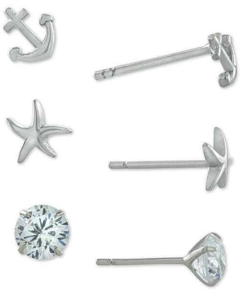 3-Pc. Set Cubic Zirconia Nautical-Themed Stud Earrings in Sterling Silver, Created for Macy's