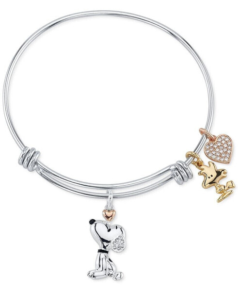 Unwritten Snoopy & Woodstock Bangle Bracelet in Stainless Steel with Silver Plated Charms