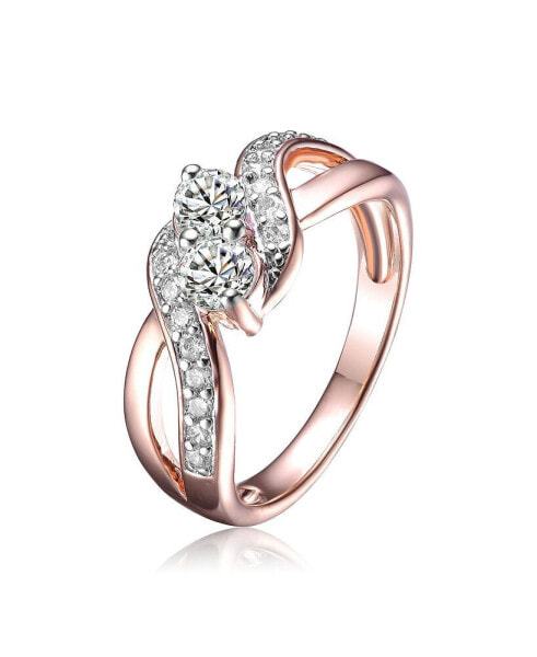 Sterling Silver White Cubic Zirconia Infinity-Inspired Rose Gold Plated Silver Ring
