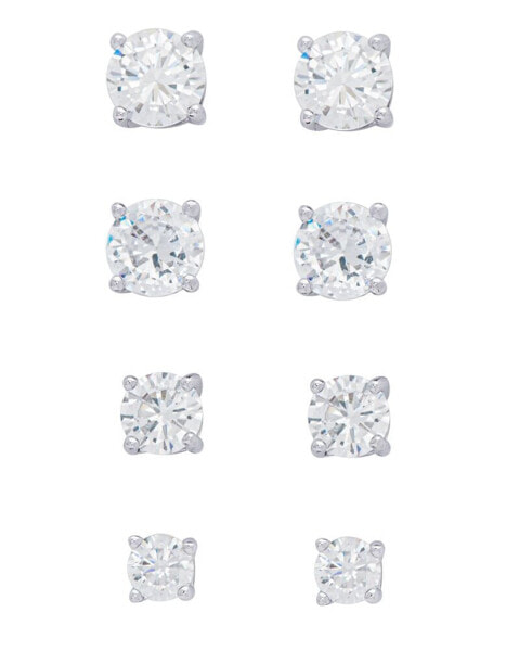Women's Fine Silver Plated Round Cubic Zirconia Stud Earrings Set, 8 Pieces