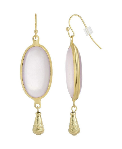 Gold-Tone and Pink Oval Drop Earrings