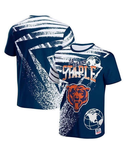 Men's NFL X Staple Navy Chicago Bears Team Slogan All Over Print Short Sleeve T-shirt