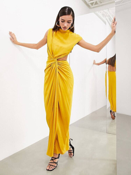 ASOS EDITION draped and slashed high neck maxi dress in golden yellow