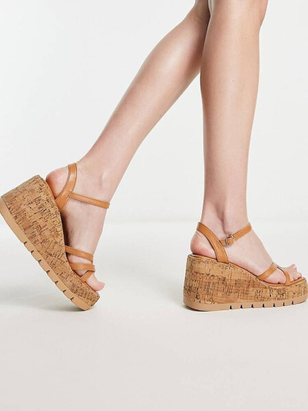 Madden Girl Vault-C cork wedge heeled sandal in tan