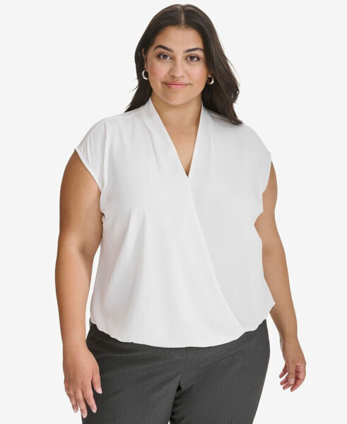 Plus Size Cap-Sleeve Cross-Front Blouse