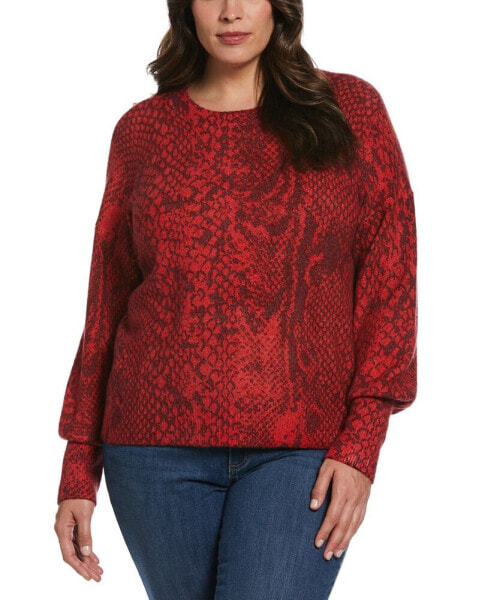 Plus Size Slouchy Long Sleeve Printed Sweater