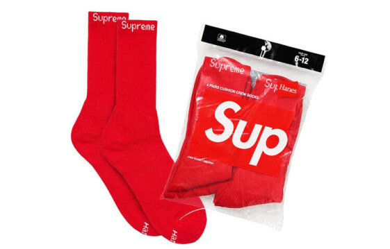 Supreme Week 1 x Hanes Crew Socks (4 Pack) Red 4 SUP-FW19-004