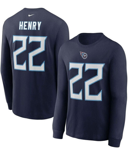 Men's Derrick Henry Navy Tennessee Titans Player Name and Number Long Sleeve T-shirt