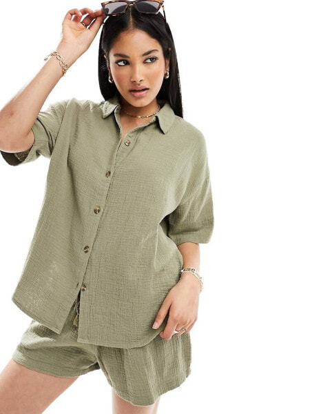 IIsla & Bird loose fit beach shirt co-ord in khaki