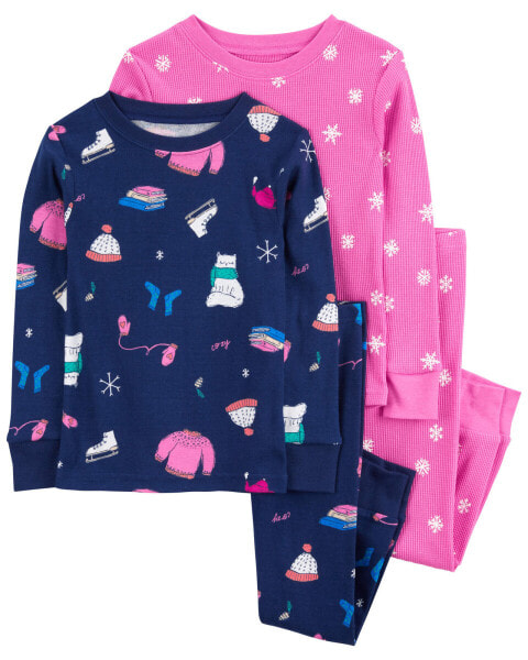 Baby 4-Piece Ice Skate & Snowflake Cotton Blend Pajamas 18M