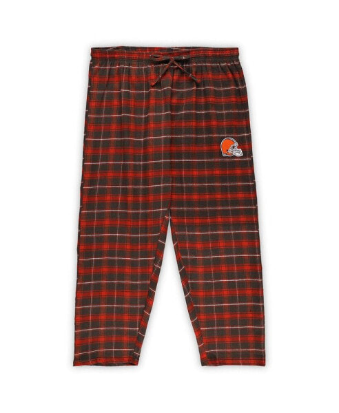 Women's Brown Cleveland Browns Plus Size Badge T-Shirt Flannel Pants Sleep Set